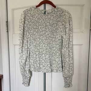a new day Floral Blouse - Light Green and White